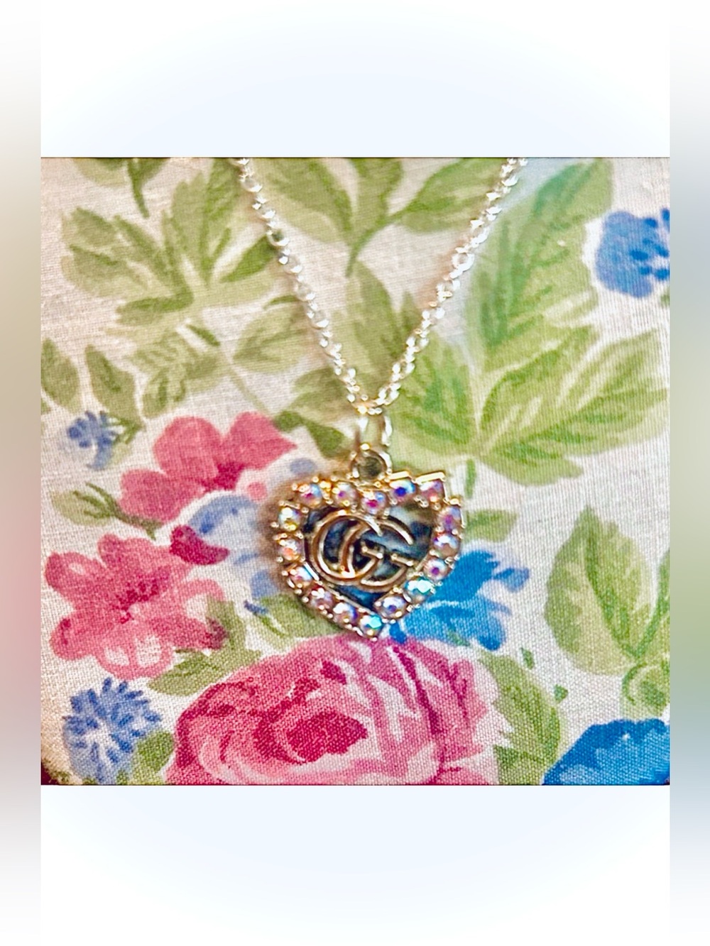 Gucci Silver Heart Necklace with Pink and Purple Accents